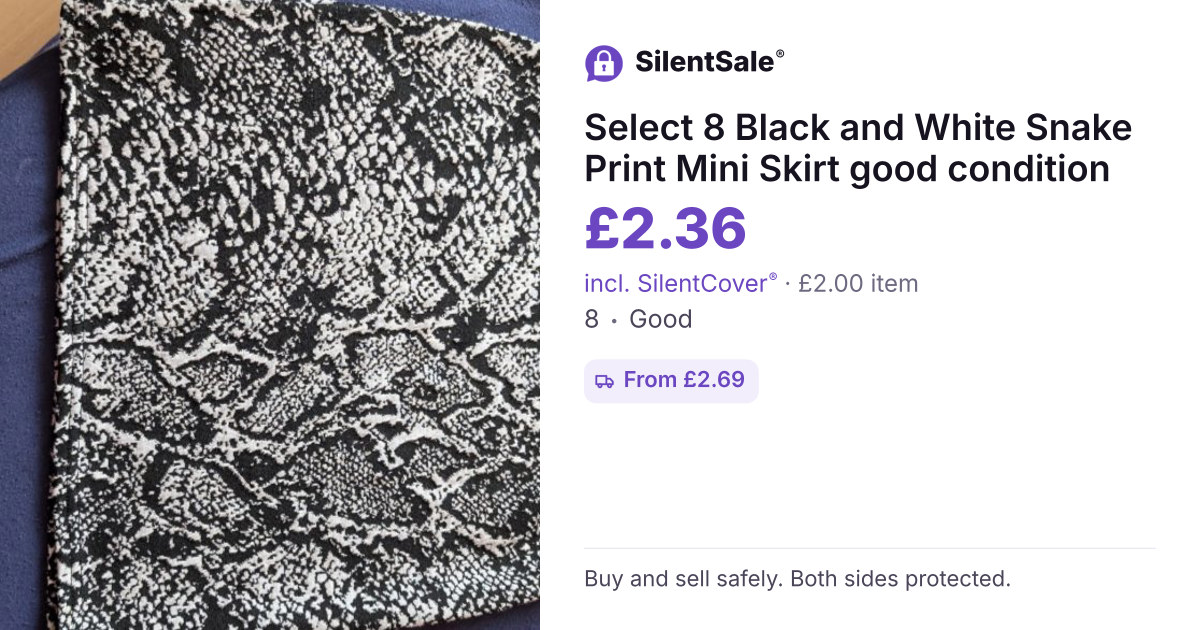  Select 8 Black and White Snake Print Mini Skirt good condition