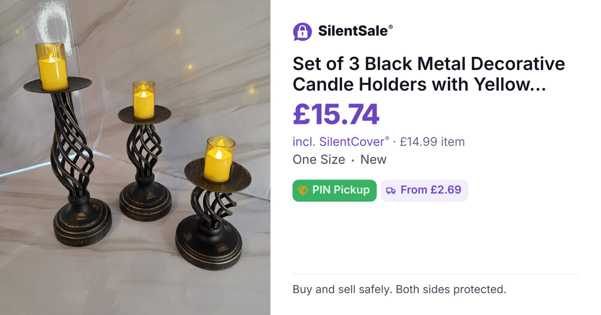 Set of 3 Black Metal Decorative Candle Holders with Yellow LED Candles