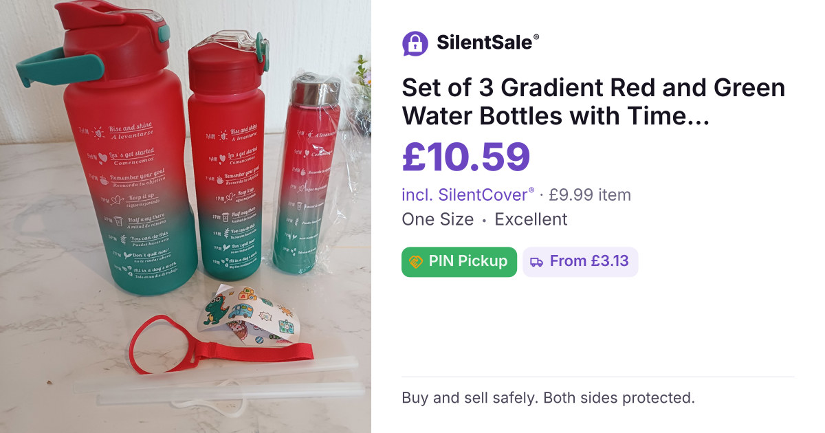 Set of 3 Gradient Red and Green Water Bottles with Time Markings