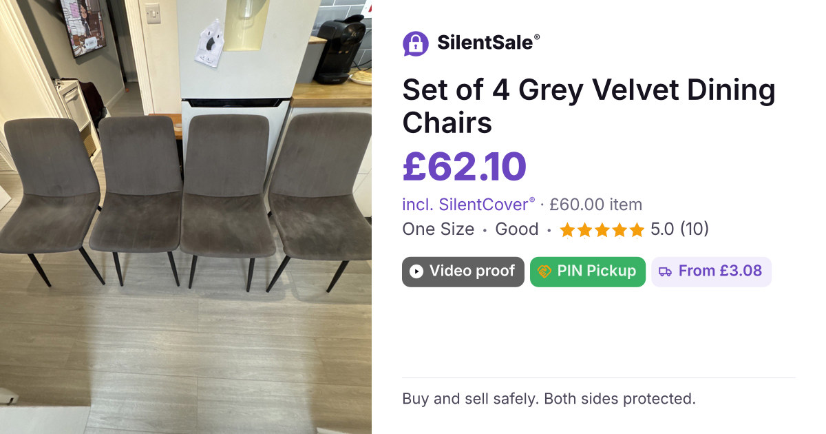 Set of 4 Grey Velvet Dining Chairs
