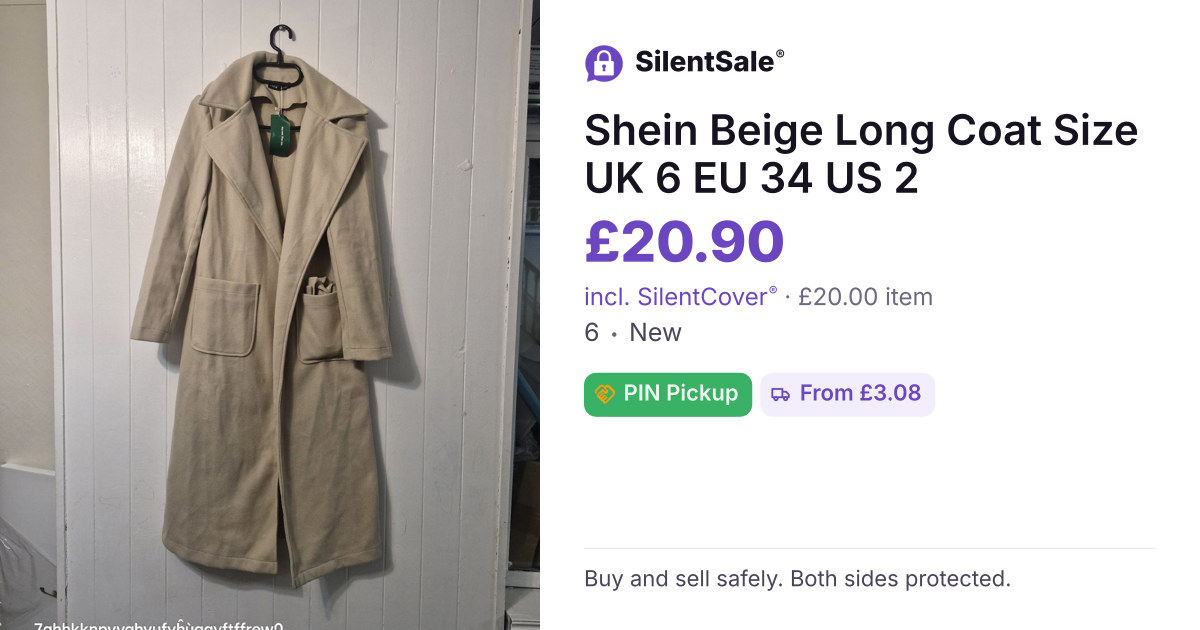 Shein Beige Long Coat Size UK 6 EU 34 US 2