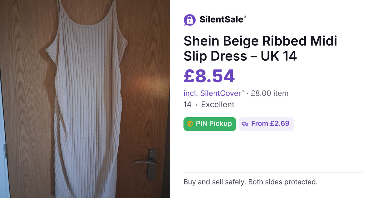 Shein Beige Ribbed Midi Slip Dress – UK 14