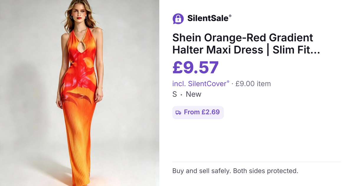 Shein Orange‑Red Gradient Halter Maxi Dress | Slim Fit Size S