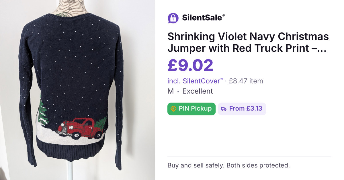 Shrinking Violet Navy Christmas Jumper with Red Truck Print – UK M