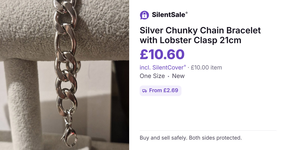 Silver Chunky Chain Bracelet with Lobster Clasp 21cm