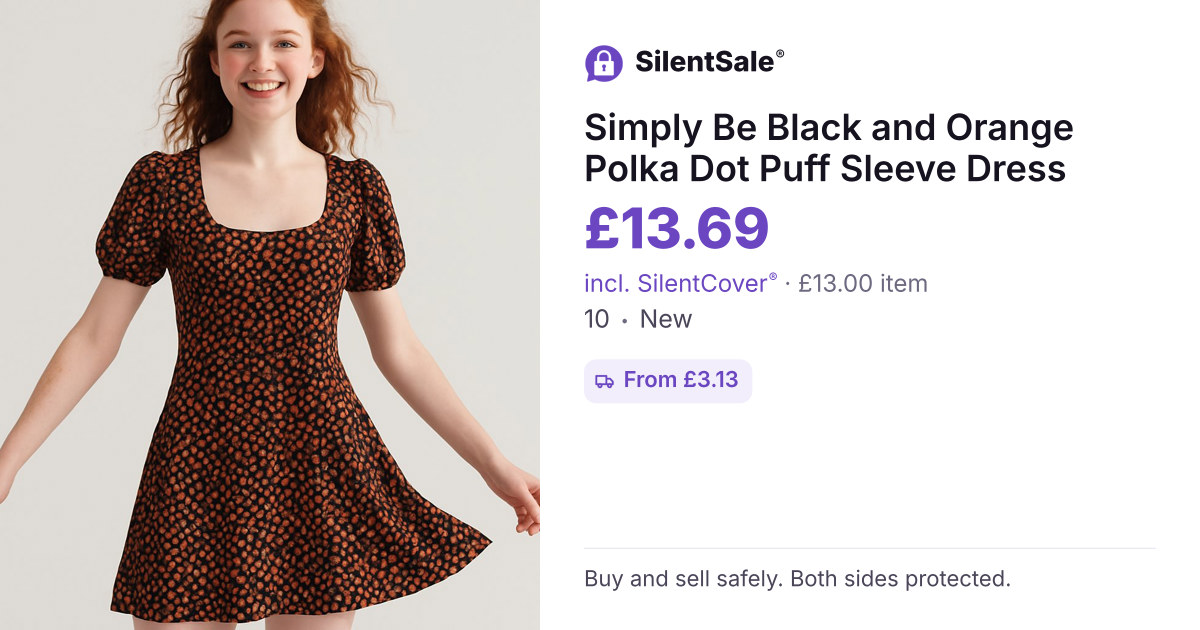 Simply Be Black and Orange Polka Dot Puff Sleeve Dress