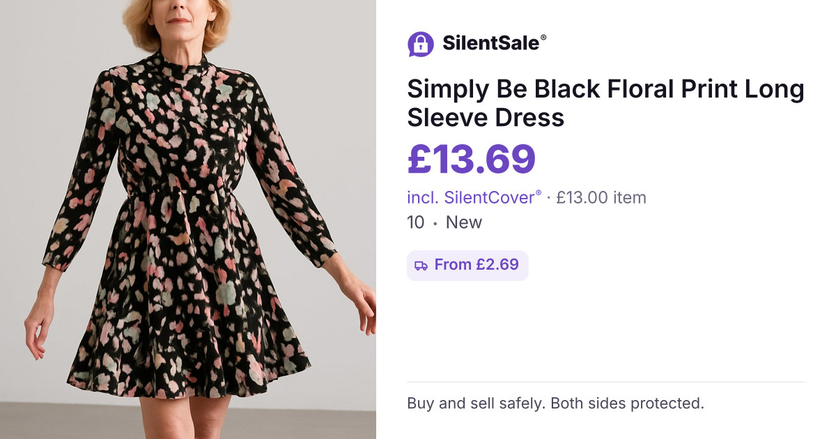Simply Be Black Floral Print Long Sleeve Dress