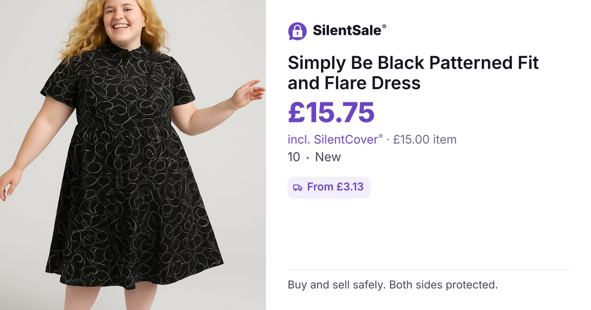 Simply Be Black Patterned Fit and Flare Dress