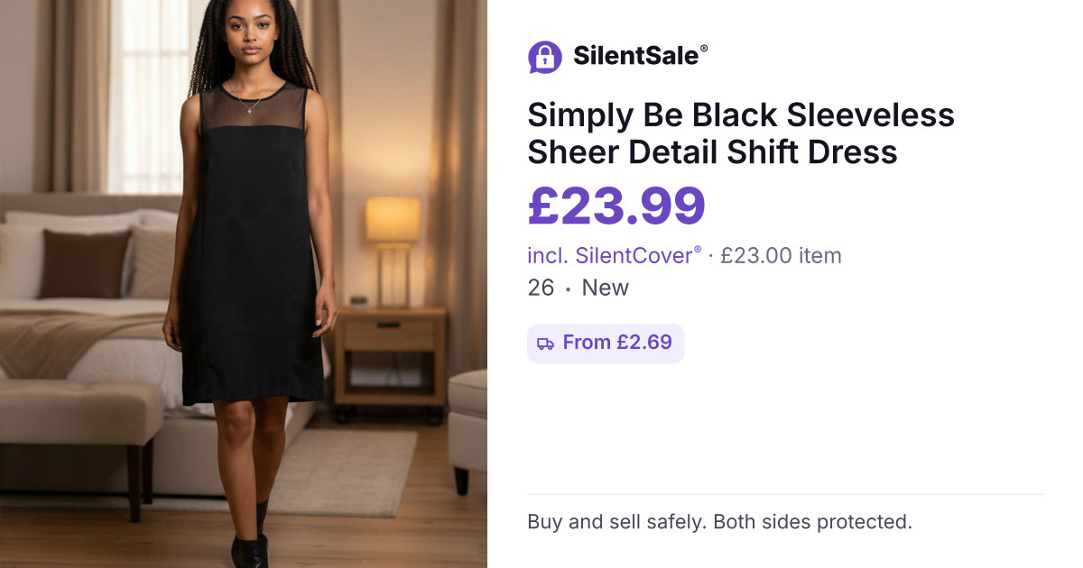 Simply Be Black Sleeveless Sheer Detail Shift Dress