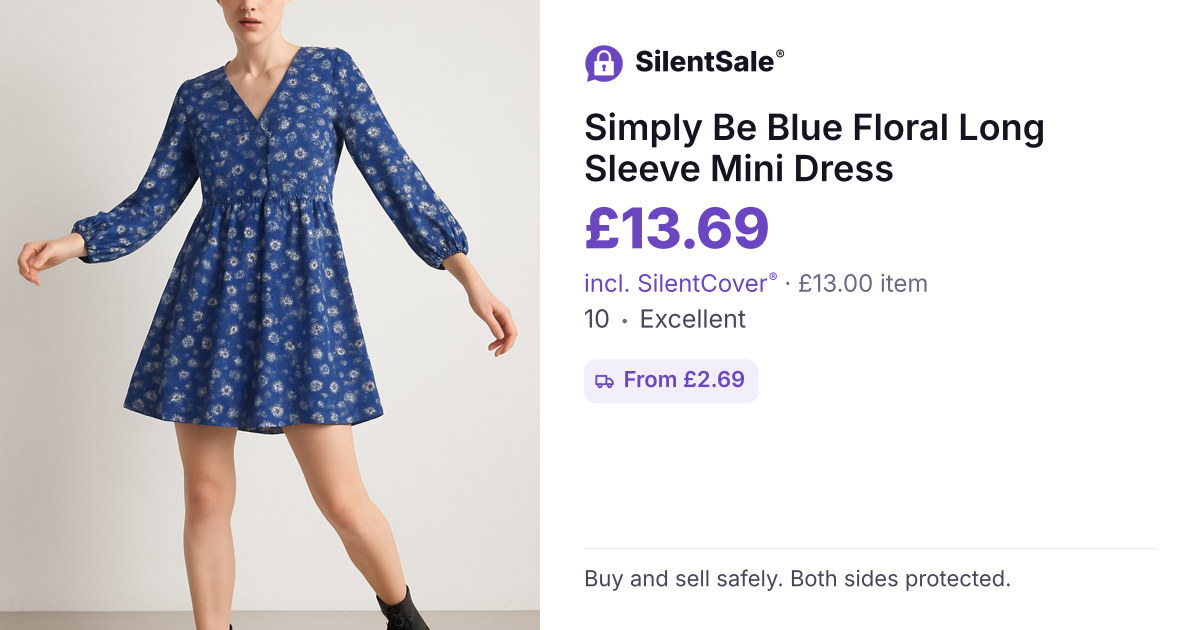 Simply Be Blue Floral Long Sleeve Mini Dress