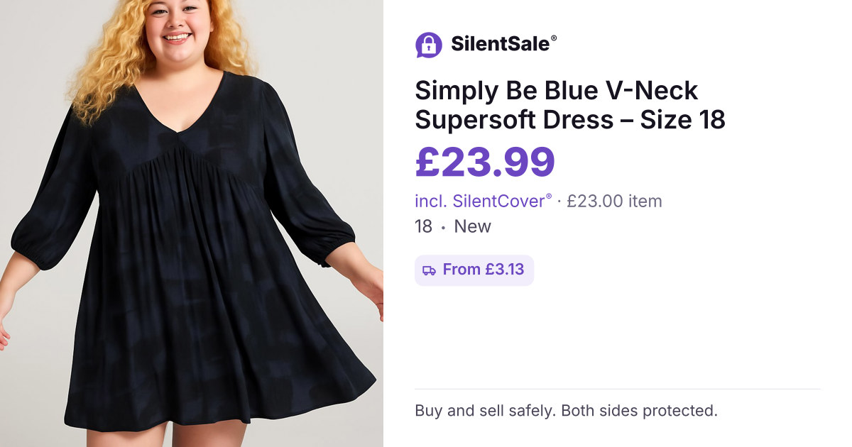 Simply Be Blue V-Neck Supersoft Dress – Size 18