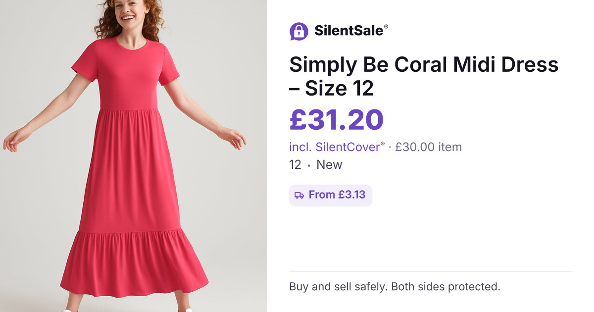 Simply Be Coral Midi Dress – Size 12