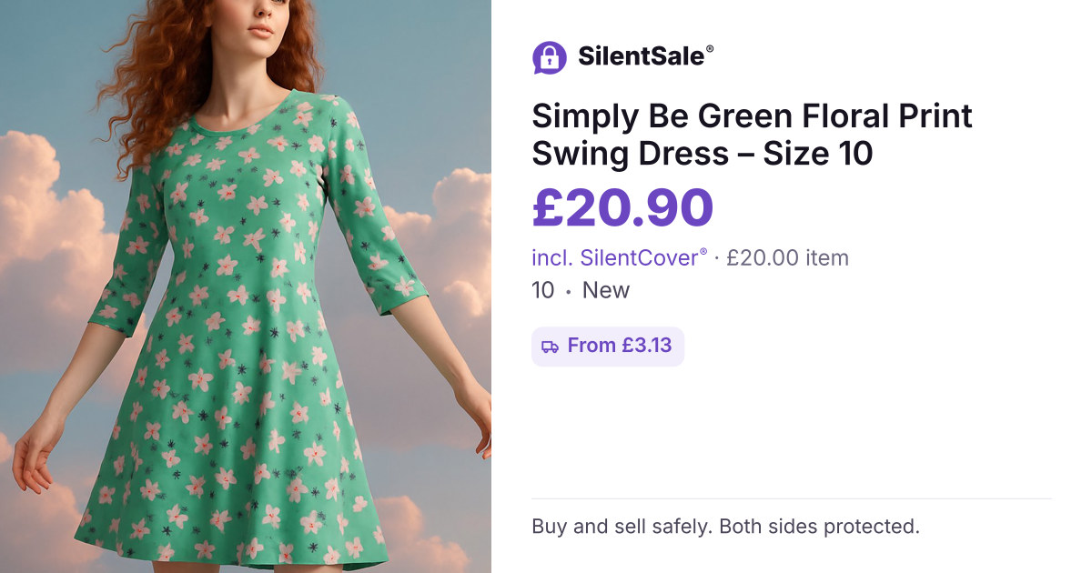 Simply Be Green Floral Print Swing Dress – Size 10