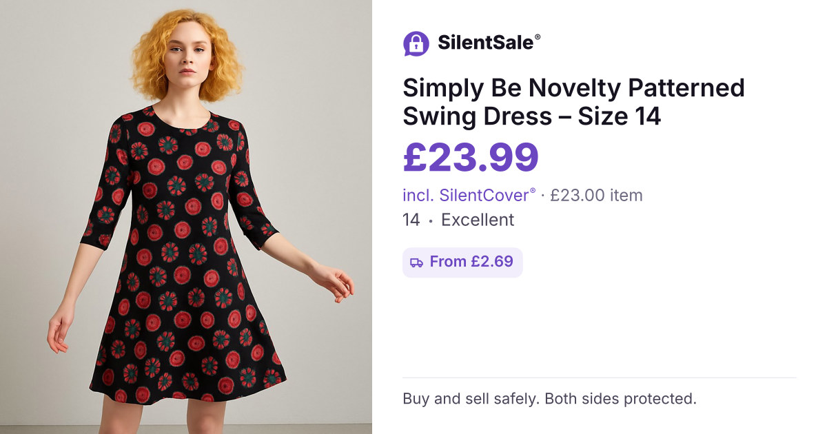 Simply Be Novelty Patterned Swing Dress – Size 14