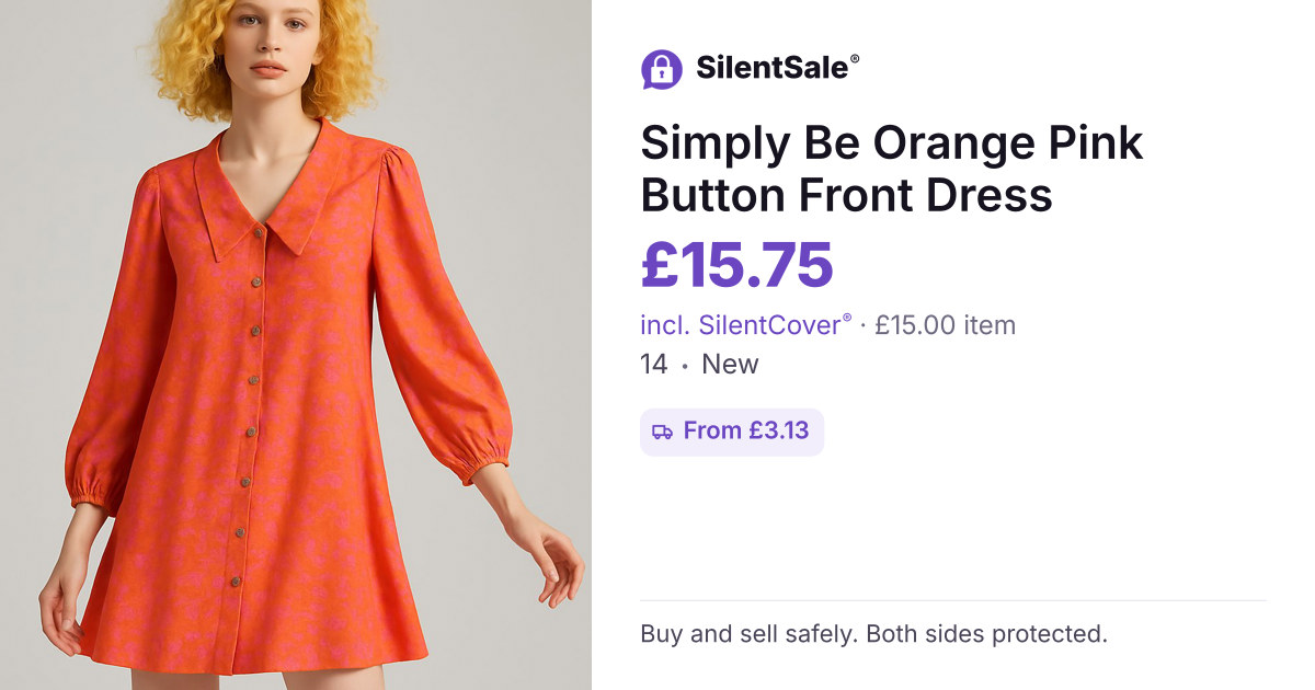 Simply Be Orange Pink Button Front Dress