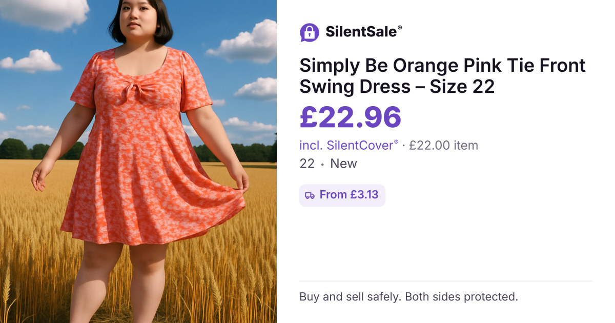Simply Be Orange Pink Tie Front Swing Dress – Size 22