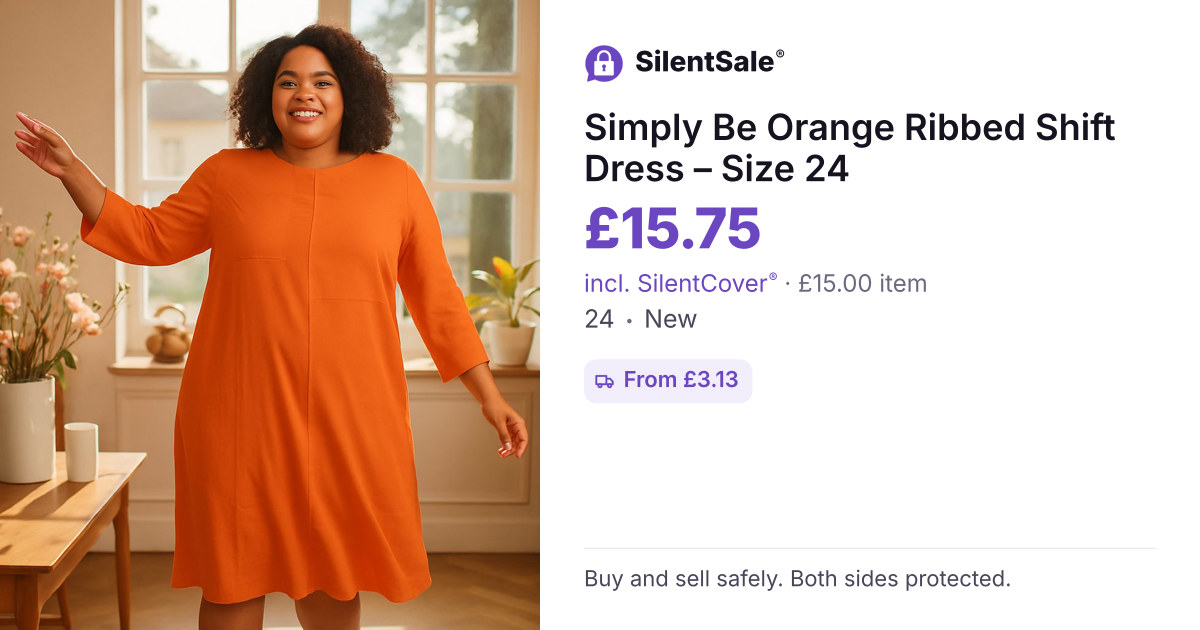 Simply Be Orange Ribbed Shift Dress – Size 24