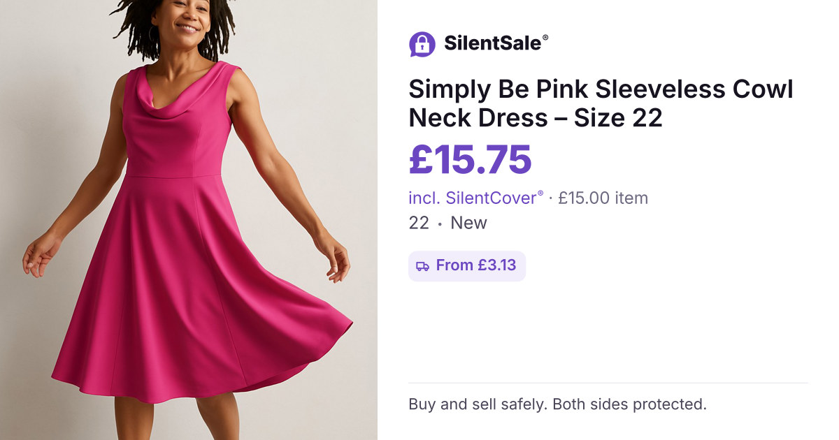 Simply Be Pink Sleeveless Cowl Neck Dress – Size 22