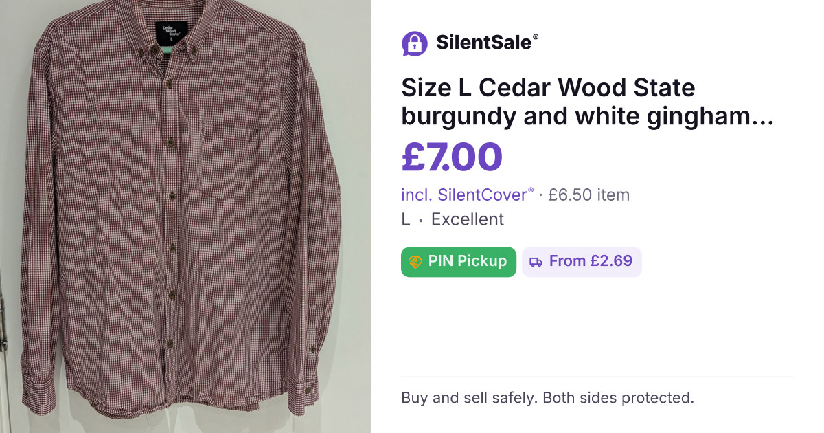Size L Cedar Wood State burgundy and white gingham button-down shirt