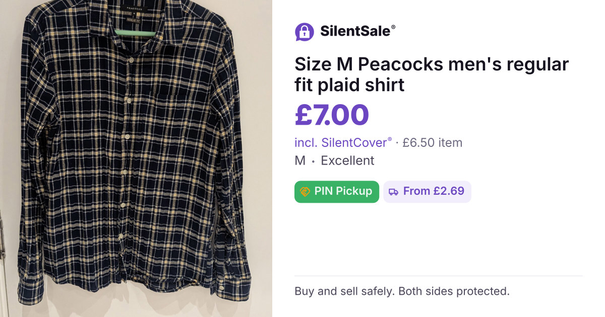 Size M Peacocks men's regular fit plaid shirt