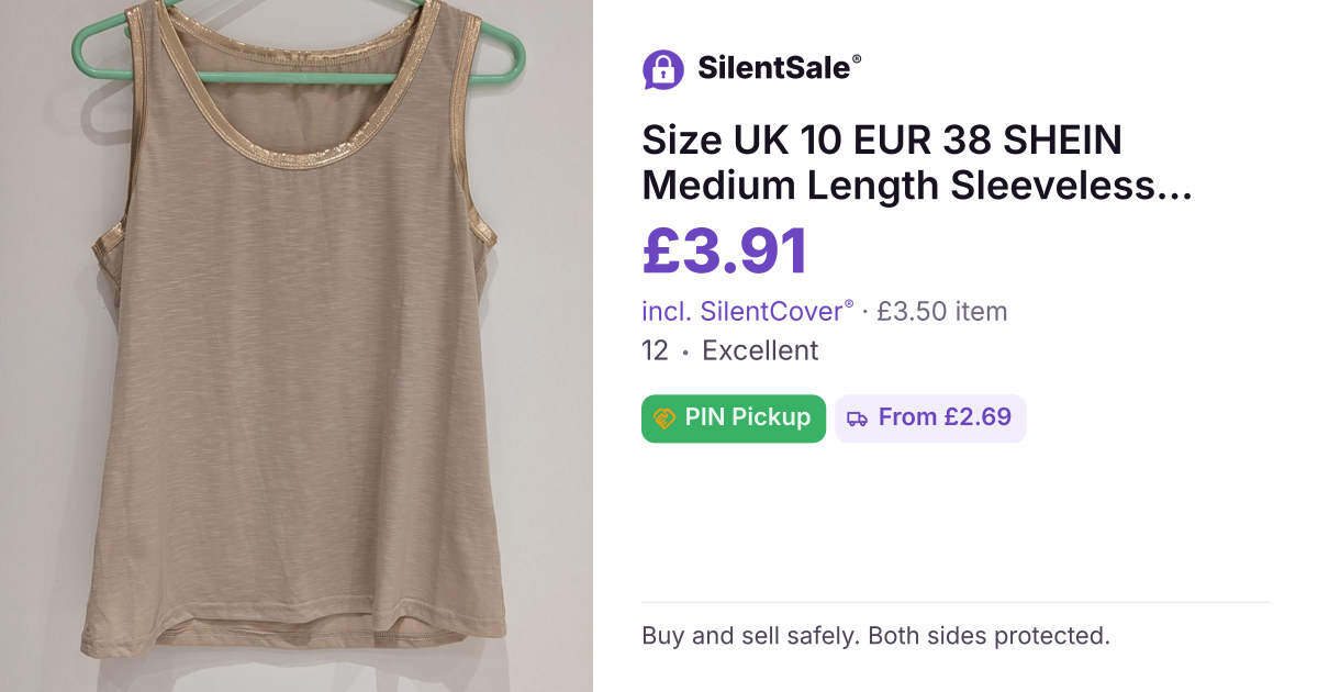 Size UK 10 EUR 38 SHEIN Medium Length Sleeveless Shimmer Trim Top
