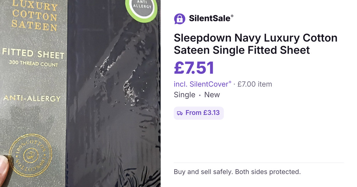Sleepdown Navy Luxury Cotton Sateen Single Fitted Sheet