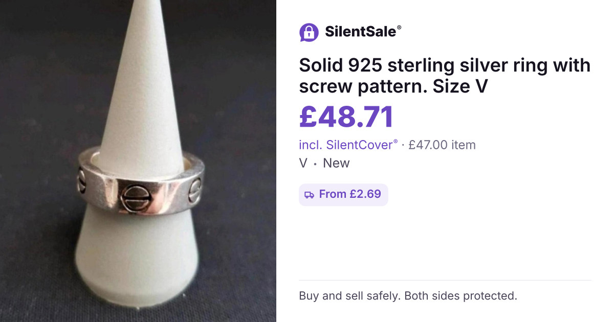 Solid 925 sterling silver ring with screw pattern. Size V