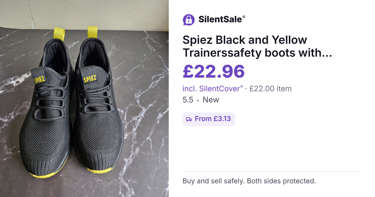 Spiez Black and Yellow Trainerssafety boots with steel toe cap  – UK 5.5