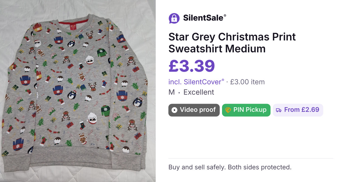 Star Grey Christmas Print Sweatshirt Medium