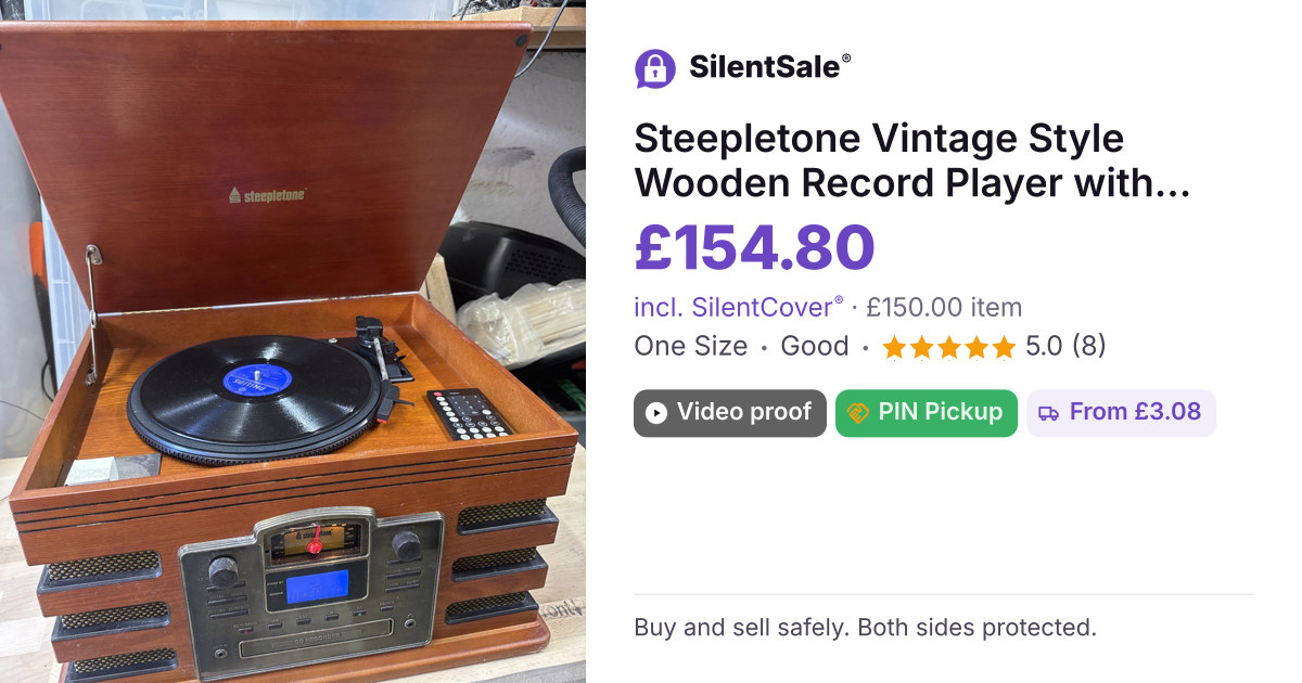 Steepletone Vintage Style Wooden Record Player with Cassette and Radio
