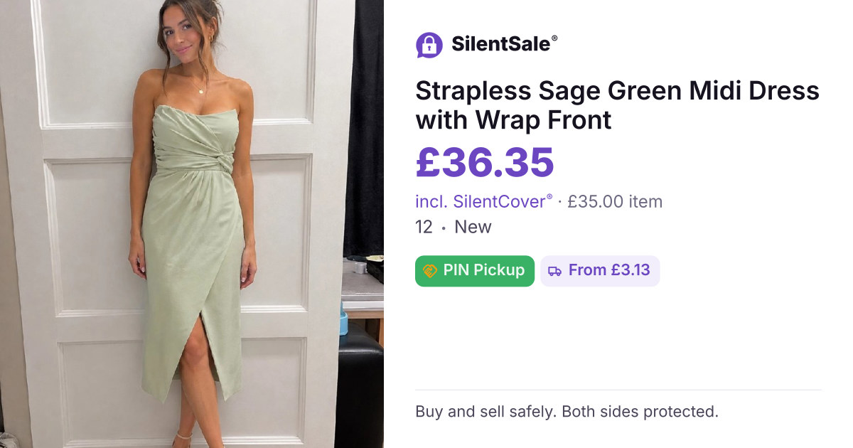 Strapless Sage Green Midi Dress with Wrap Front