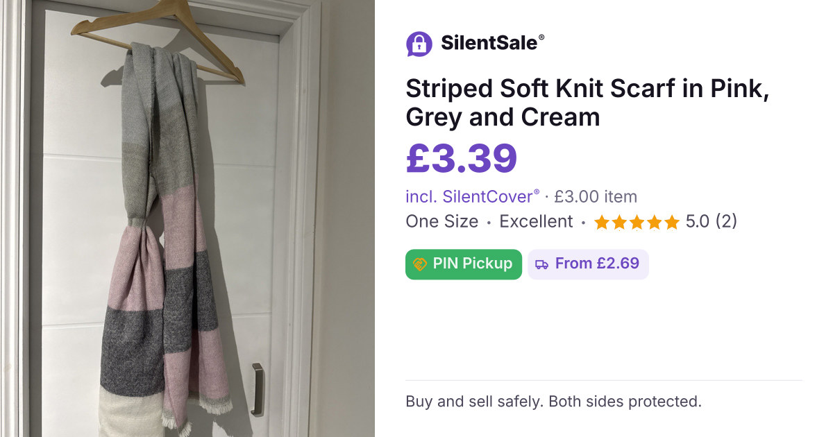 Striped Soft Knit Scarf in Pink, Grey and Cream