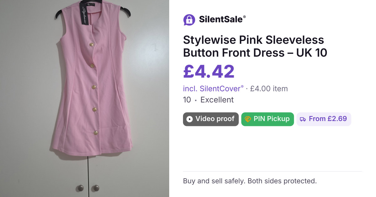 Stylewise Pink Sleeveless Button Front Dress – UK 10