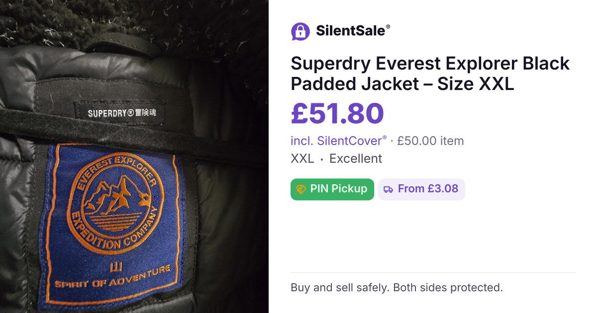 Superdry Everest Explorer Black Padded Jacket – Size XXL