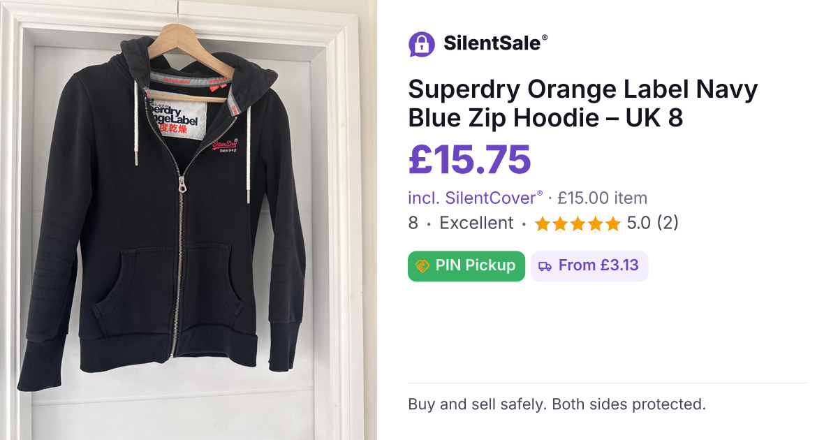 Superdry Orange Label Navy Blue Zip Hoodie – UK 8