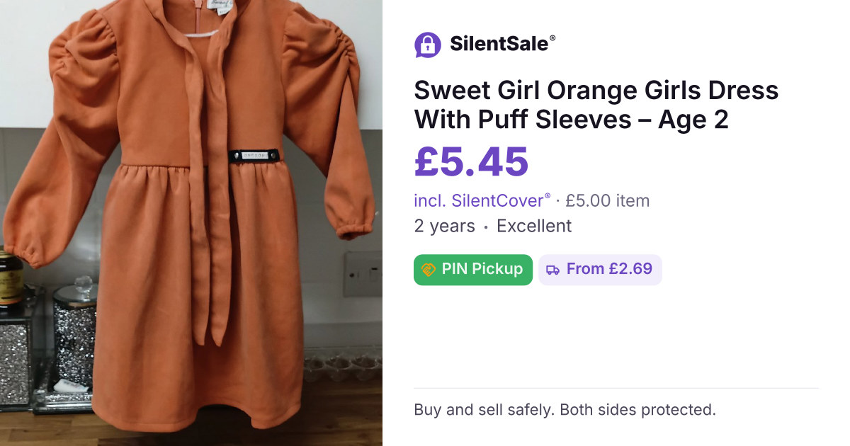 Sweet Girl Orange Girls Dress With Puff Sleeves – Age 2