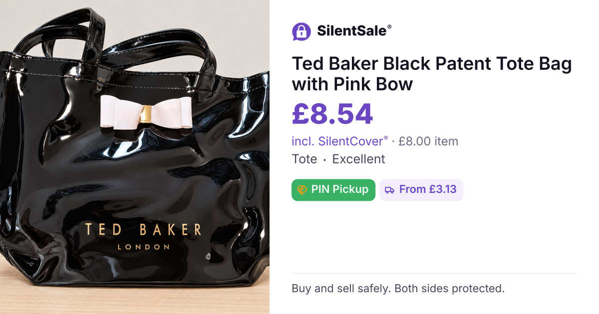 Ted Baker Black Patent Tote Bag with Pink Bow