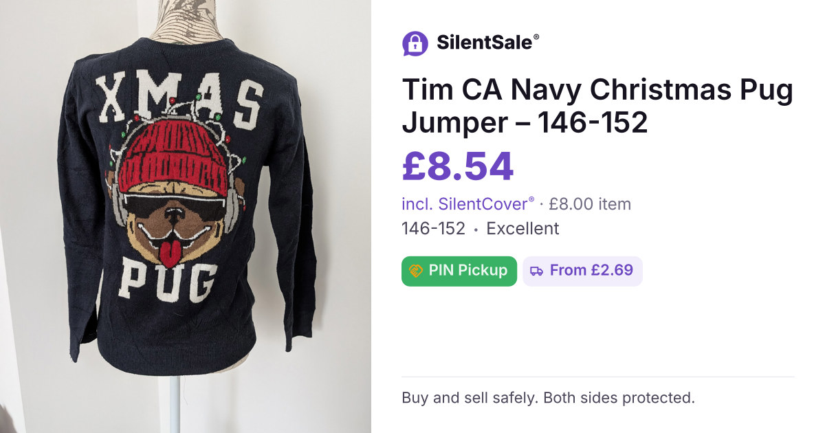 Tim CA Navy Christmas Pug Jumper – 146-152
