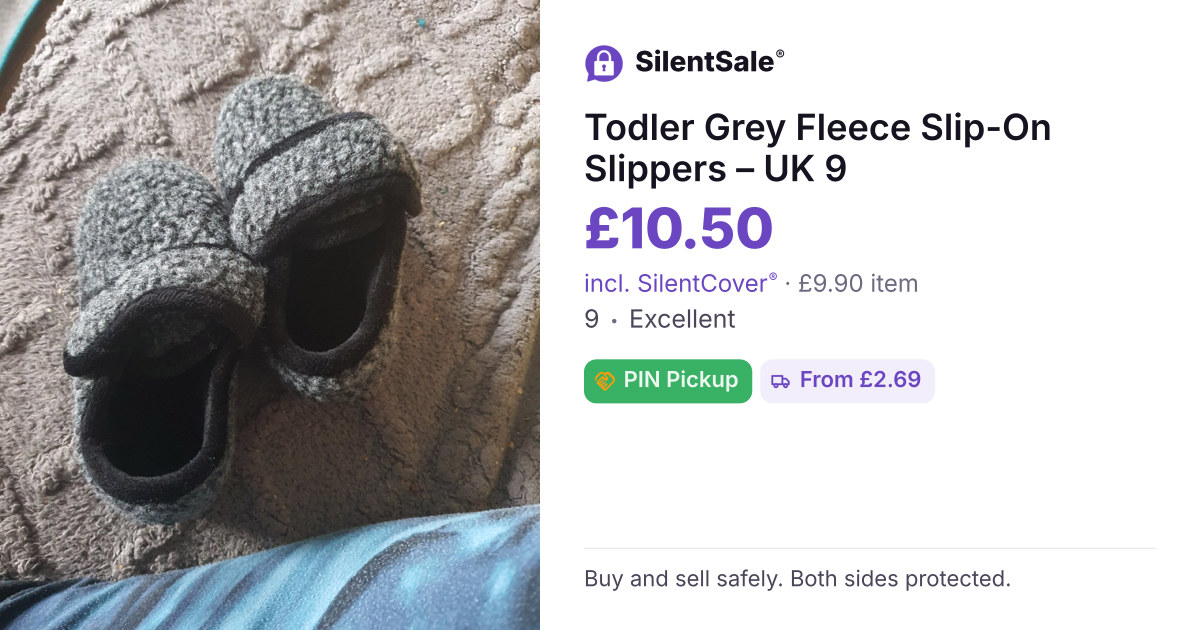 Todler Grey Fleece Slip-On Slippers – UK 9 
