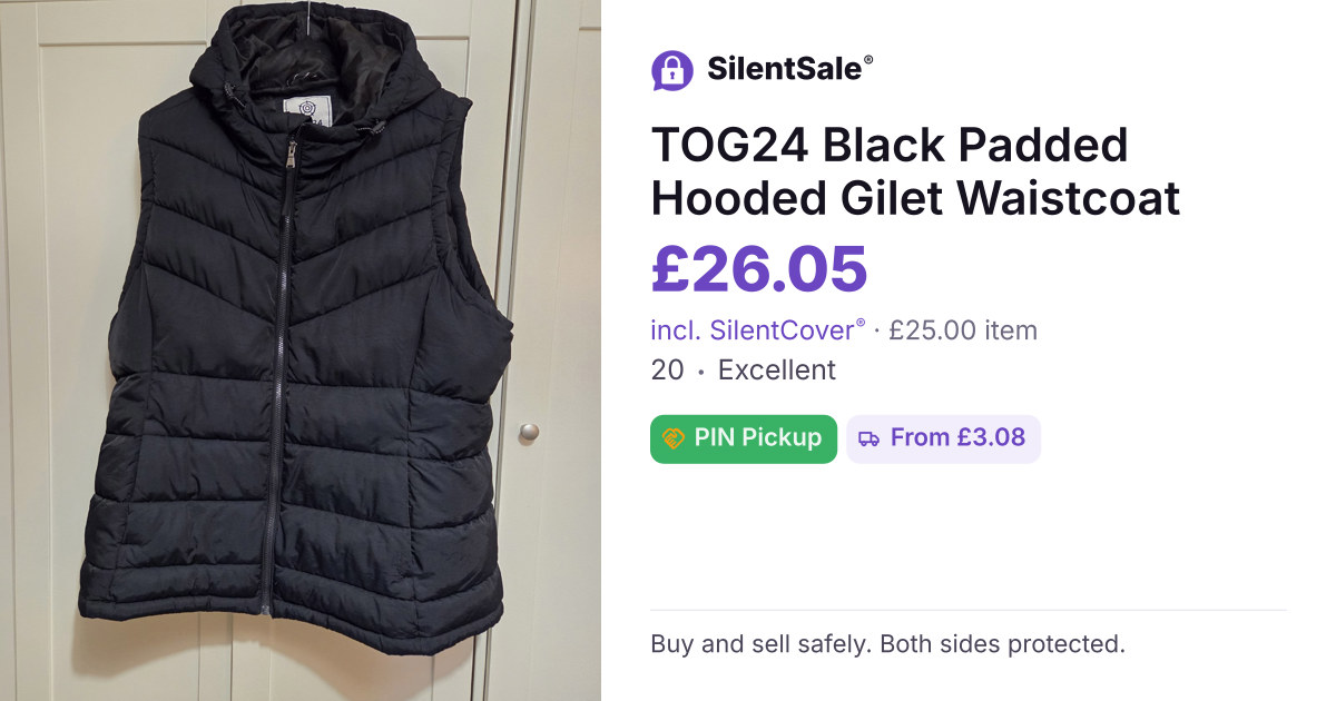 TOG24 Black Padded Hooded Gilet Waistcoat