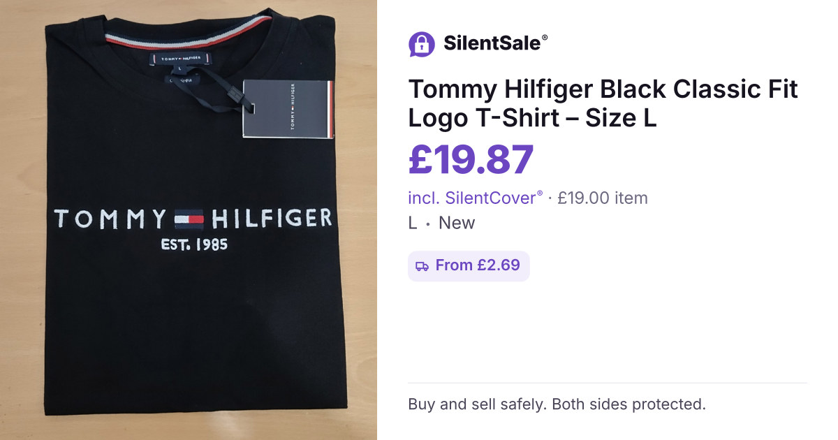 Tommy Hilfiger Black Classic Fit Logo T-Shirt – Size L
