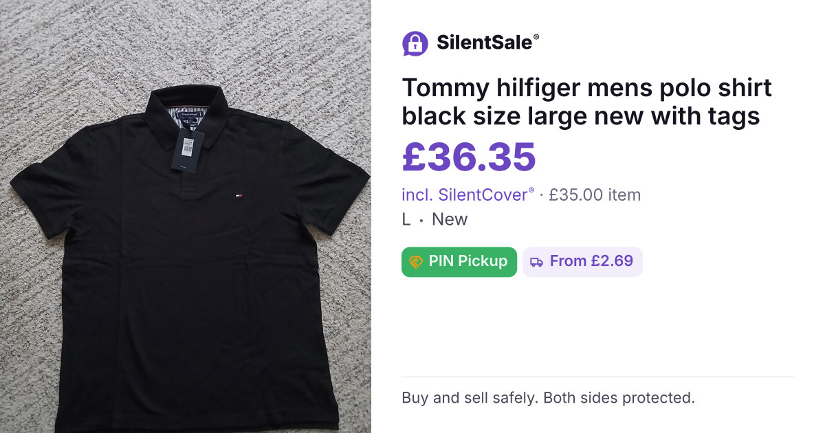 Tommy hilfiger mens polo shirt black size large new with tags