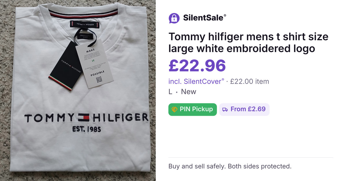 Tommy hilfiger mens t shirt size large white embroidered logo 