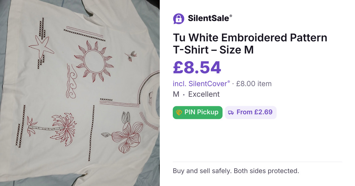 Tu White Embroidered Pattern T-Shirt – Size M