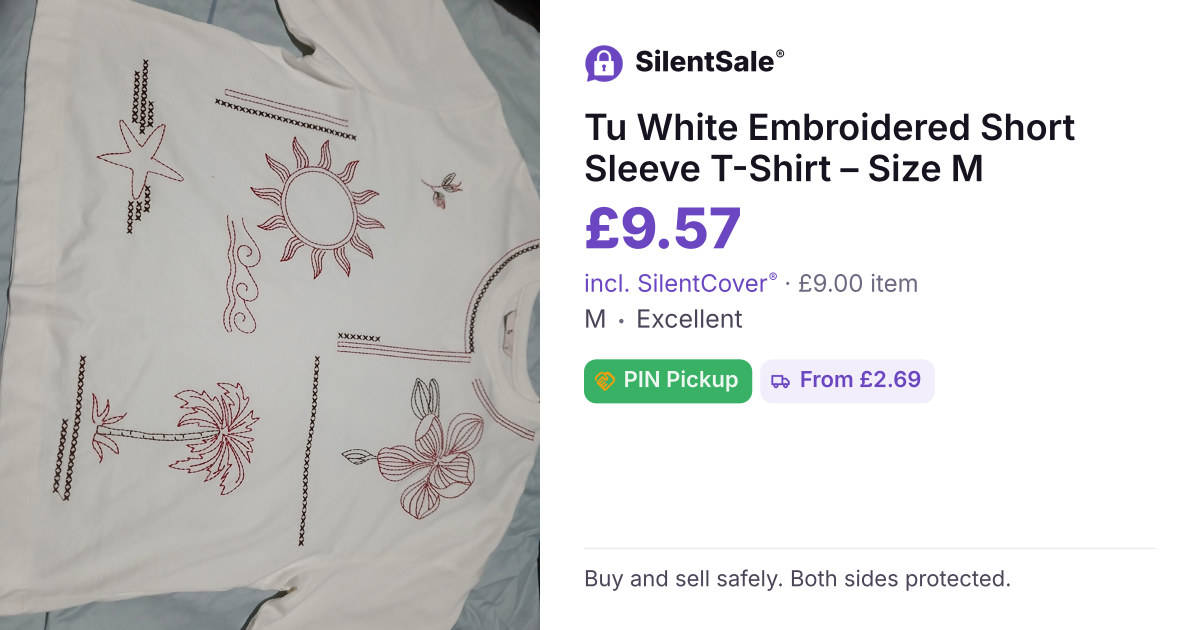 Tu White Embroidered Short Sleeve T-Shirt – Size M