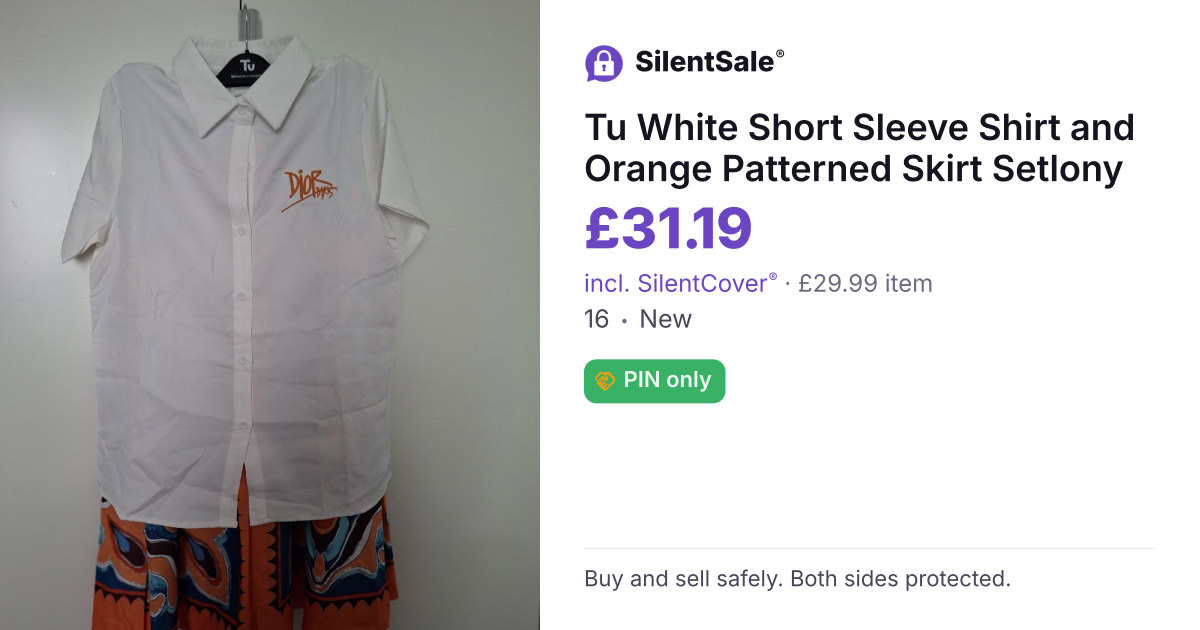 Tu White Short Sleeve Shirt and Orange Patterned Skirt Setlony