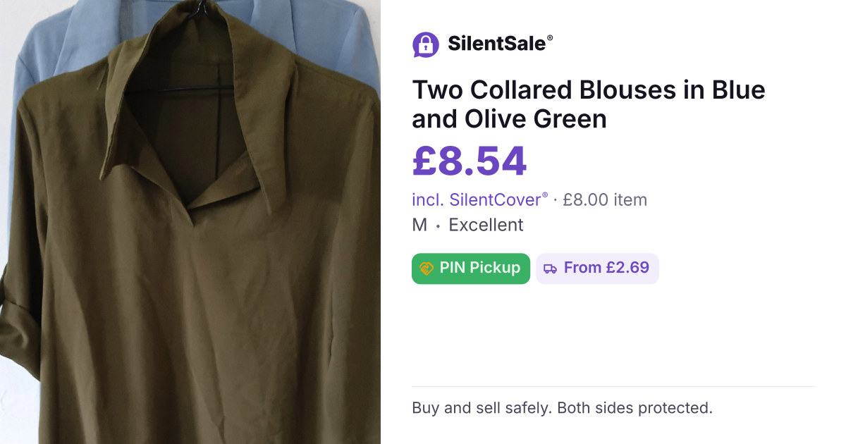 Two Collared Blouses in Blue and Olive Green