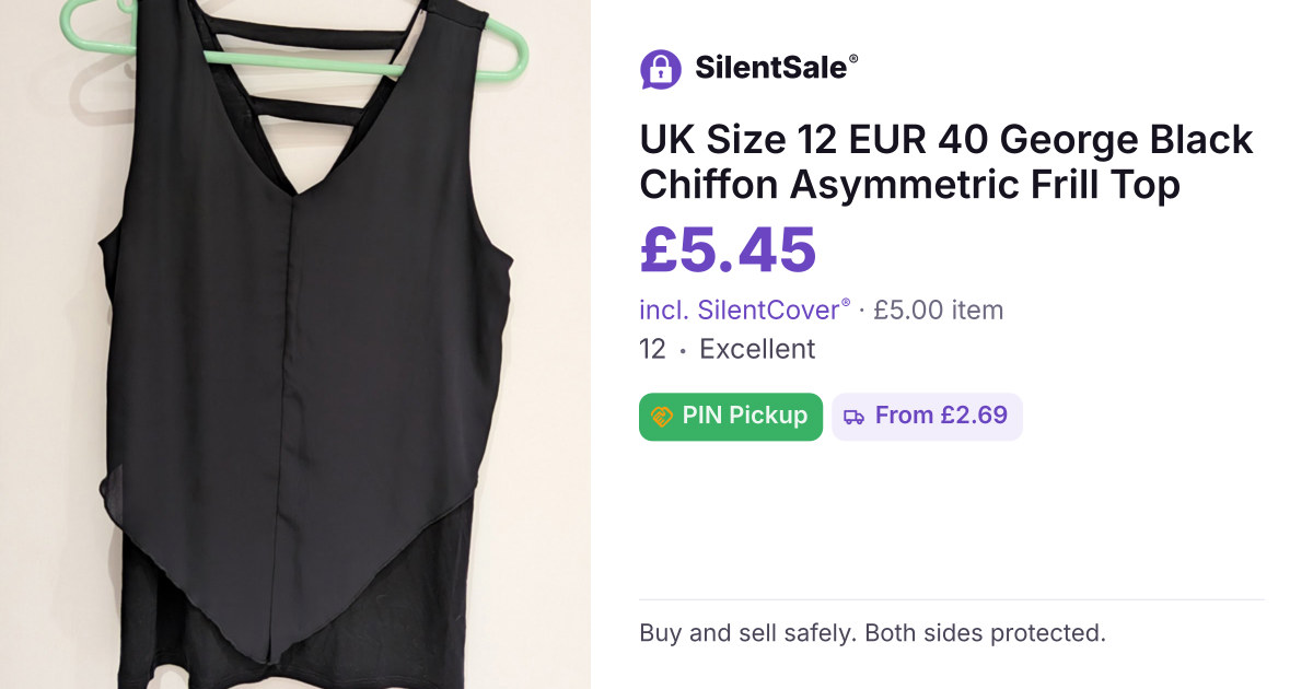 UK Size 12 EUR 40 George Black Chiffon Asymmetric Frill Top