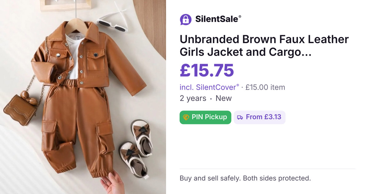 Unbranded Brown Faux Leather Girls Jacket and Cargo Trousers Set – Size 2 years