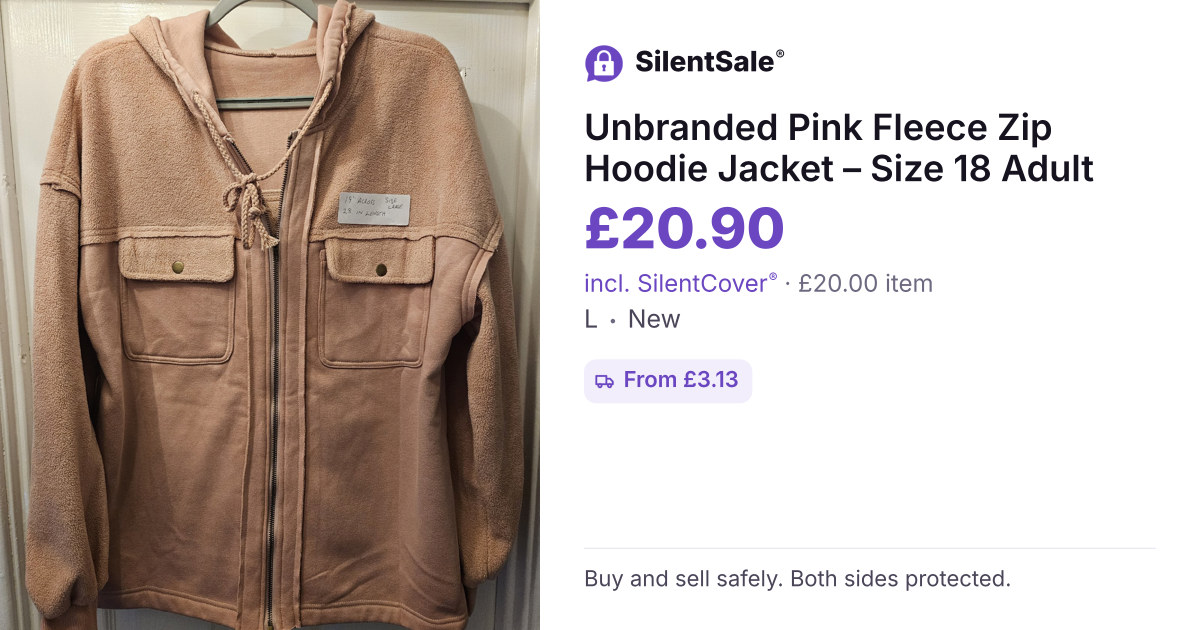 Unbranded Pink Fleece Zip Hoodie Jacket – Size 18 Adult